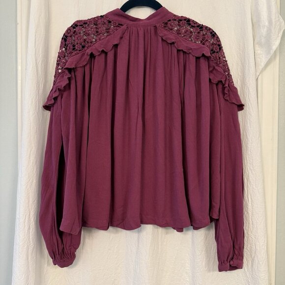 Free People Size SM Little Bit of Love Blouse Raspberry Purple Artsy Boho LSU - Picture 5 of 12